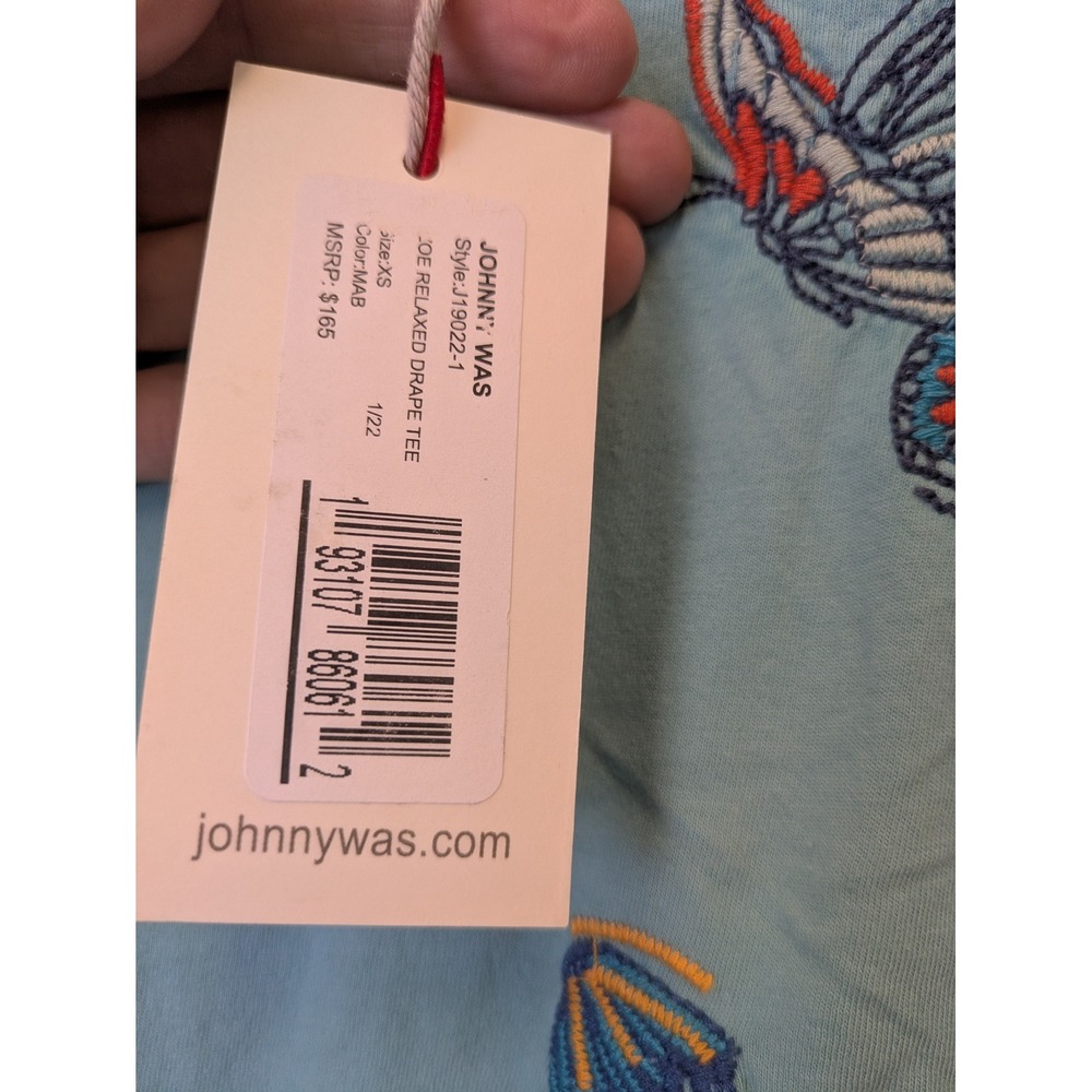 NEW Johnny Was Relaxed Drape Tee Women's XS Blue Embroidered Butterfly - Picture 11 of 13